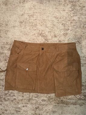 Women’s Brown Cargo Utility Skirt with Patch Pockets